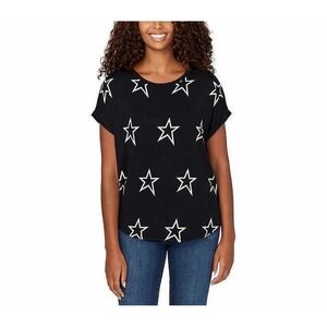 Women M Star Top Buffalo David Bitton Graphic Black White Relaxed Fit Casual Tee